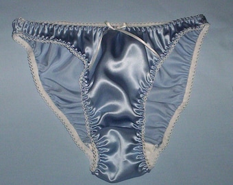 Sky Blue silk satin panties available in UK sizes 8 - 20