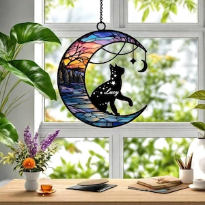 Custom Cat Suncatcher With Name,Personalized Pet Memorial Suncatcher,Pet Loss Gift,Cat Memorial Gift,In Loving Memory,Cat Remembrance Gift