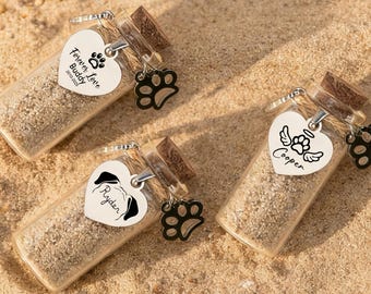 Frasco conmemorativo personalizado con pelo de mascota, Frasco conmemorativo para perros, Recuerdo de pelo de mascota, Botella de vidrio conmemorativa para mascotas, Regalos para la pérdida de una mascota, Regalo del Puente del Arcoíris, Regalo para la pérdida de una mascota