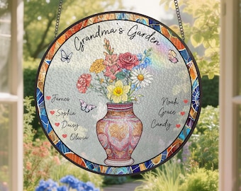 Atrapasol personalizado de vitral con la flor del nacimiento, Jardín de la abuela