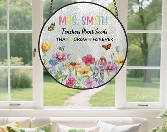 Personalized Teacher Flower Suncatcher, Teacher Appreciation Gift, Suncatcher Stained Glass Flower,  Back To School Gift, Window Hanging