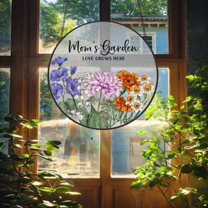 Custom Grandma Birthday Flower Glass Suncatcher,Custom Family Birthday Flower Art,Mother&#39;s Day Gifts,Grandma Gifts,Flower Gifts for Mom