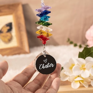 Personalized Rainbow Bridge Crystal Suncatcher, Pet Memorial Suncatcher, Loss of Dog Gift, Dog Remembrance Gift, Crystal Memorial Pendant