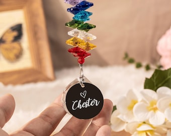 Atrapasol de cristal personalizado con diseño de puente arcoíris, atrapasol conmemorativo para mascotas, regalo para la pérdida de un perro, regalo conmemorativo para un perro, colgante conmemorativo de cristal