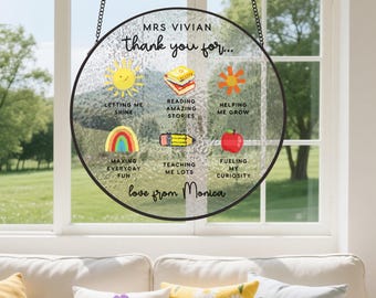 Personalized Teacher Flower Suncatcher, Back To School Gift, Suncatchers Stained Glass Flower, Teacher Gift, Windown Hanging Classroom