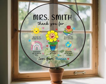 Personalized Glass Suncatcher for End of Year, Teacher Appreciation, Custom Teacher Suncatcher Gift, Classroom Decor, Gift for Teacher