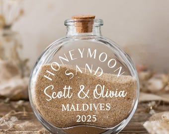 Tarro de arena personalizado para recuerdo de luna de miel, botella de arena de viaje personalizada, recuerdo de arena de vacaciones, regalos de boda, regalo de novia, regalos para pareja