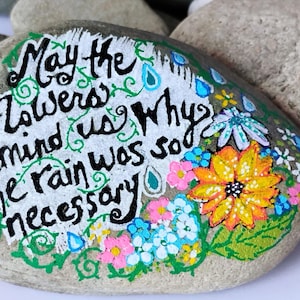 Hand Painted Flower Rock: Inspirational Art, Massachusetts Stone