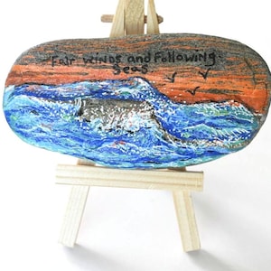 Hand-Painted Ocean Sunset Rock: Fisherman Gift, Coastal Decor