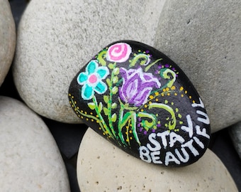 Hand Painted Flower Rock: Inspirational Art on Massachusetts Stone