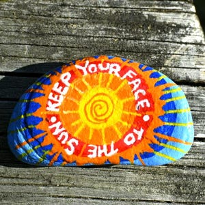 Hand Painted Sun Rock: Bohemian Garden Decor, Encouragement Gift