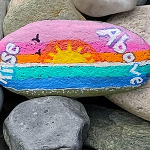 Sunrise Hand-Painted Rock: Inspirational Ocean Art
