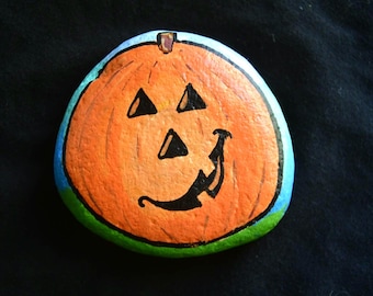 Hand Painted Halloween Pumpkin Rock: Massachusetts Beach Stone