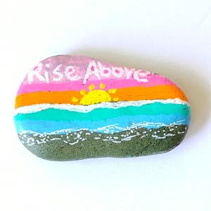Hand Painted Sunrise Rock: Inspirational Ocean Art