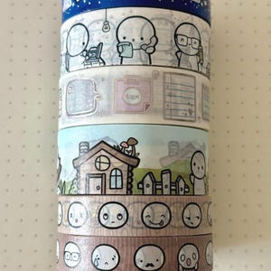 Próbka TCMC Washi (50 cm) - Subskrypcja 2023 - Nocne niebo/Życie biurowe Emotikony/Notatki i przypomnienia/Ustronne miasto/Jasne i ciemne usłojenie drewna Emotikony