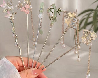Floral Pearl Hair Sticks-set: retro haarspelden in paleisstijl