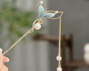 Horquilla de estilo oriental, horquilla de cola de pez con borla, accesorio Hanfu hecho a mano, adorno elegante.
