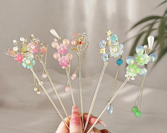 Vintage Floral Hair Sticks, Hanfu Hair Accessories, Oriental Wedding Gift.
