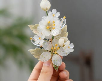 Flower Hair Clip,Handmade Translucent White Floral Hair Accessory,Elegant Hairpin for Girls