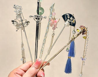 Silver Sword Hair Stick,Geek Hair Pin Jewelry,Beautiful Sword Hair Stick,Traditional Metal Hairpin Accessory for Women,Perfect for Occasions