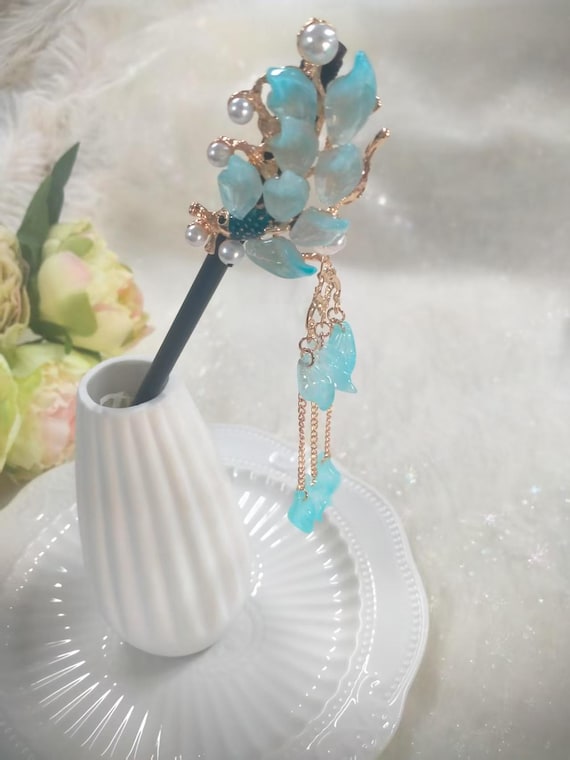 Blue Crystal butterfly hair pin w/ dangles Amazon.com : Blue Butterfly Medium Hair Clips Set - 2 Pcs  main image 2