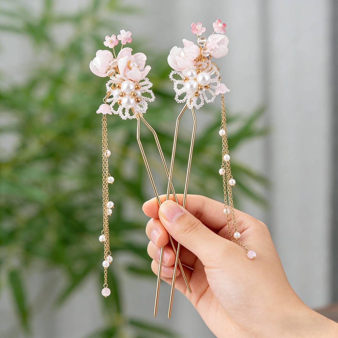 Pink Floral Accessories,u-shaped Hairpins,earrings,floral Clips,hair ...