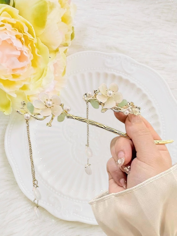 Vintage Floral Hair Stick Set, Pearl-embellished Flower  display picture 1