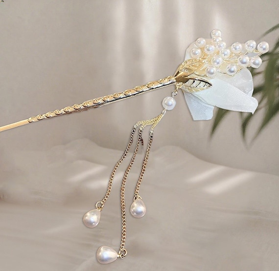 Pearl Tassel Hair Stick,bridal Hair Pin With Flower  display picture 2