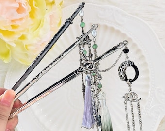 Traditional Hair Stick Set,Hairpin with Tassel and Jade Beads, Vintage Hair Accessories for Women, Hanfu Hair Ornament Gift