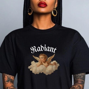 Radiant Cherub Aesthetic T-Shirt – Vintage Angel Design, Celestial Baddie Streetwear, Ethereal Art Shirt for Trendy and Artistic Styles