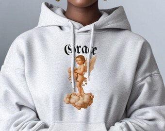 Felpa con cappuccio grafica Grace Cherub, streetwear esteticamente etereo