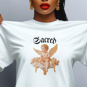 Ethereal Cherub Angel T-Shirt – Vintage Aesthetic Design with Elegant Heavenly Artwork, Perfect for Celestial Fashion and Dreamy Cloud Vibes