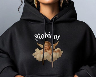 Felpa con cappuccio Radiant Cherub Angel: moda streetwear celeste