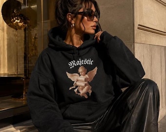 Felpa con cappuccio con grafica angelo maestoso – Moda streetwear con cherubini