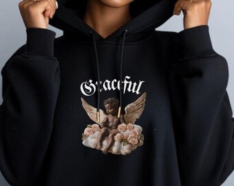 Felpa con cappuccio grafica Celestial Cherub – Angel Aesthetic Streetwear