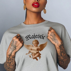 Majestic Cherub Angel Graphic T-Shirt - Vintage Aesthetic Fashion Statement Tee for Baddie Style and Heavenly Vibes Lovers