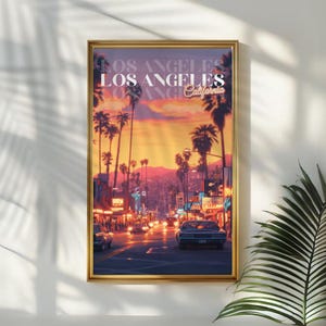 Retro Los Angeles Sunset Poster, Vintage Hollywood Cityscape Wall Art, California Aesthetic Print, Perfect for Nostalgic Home Decor