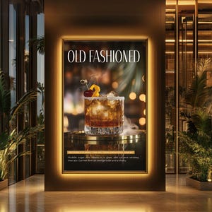 Old Fashioned Cocktail Recipe Poster: Vintage Bar Decor Art Print