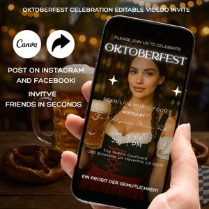 Oktoberfest Party Invitation: Pretzel & Beer Stein Design (Digital Download)
