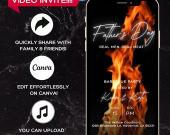 Vaderdag-barbecue-uitnodiging: bewerkbare videosjabloon (mobiele Canva-indeling)