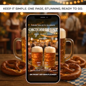 Oktoberfest Invitation Template | Beer Party Invite | Bavarian Oktoberfest Celebration | Editable Oktoberfest Pretzel & Beer Stein Invite