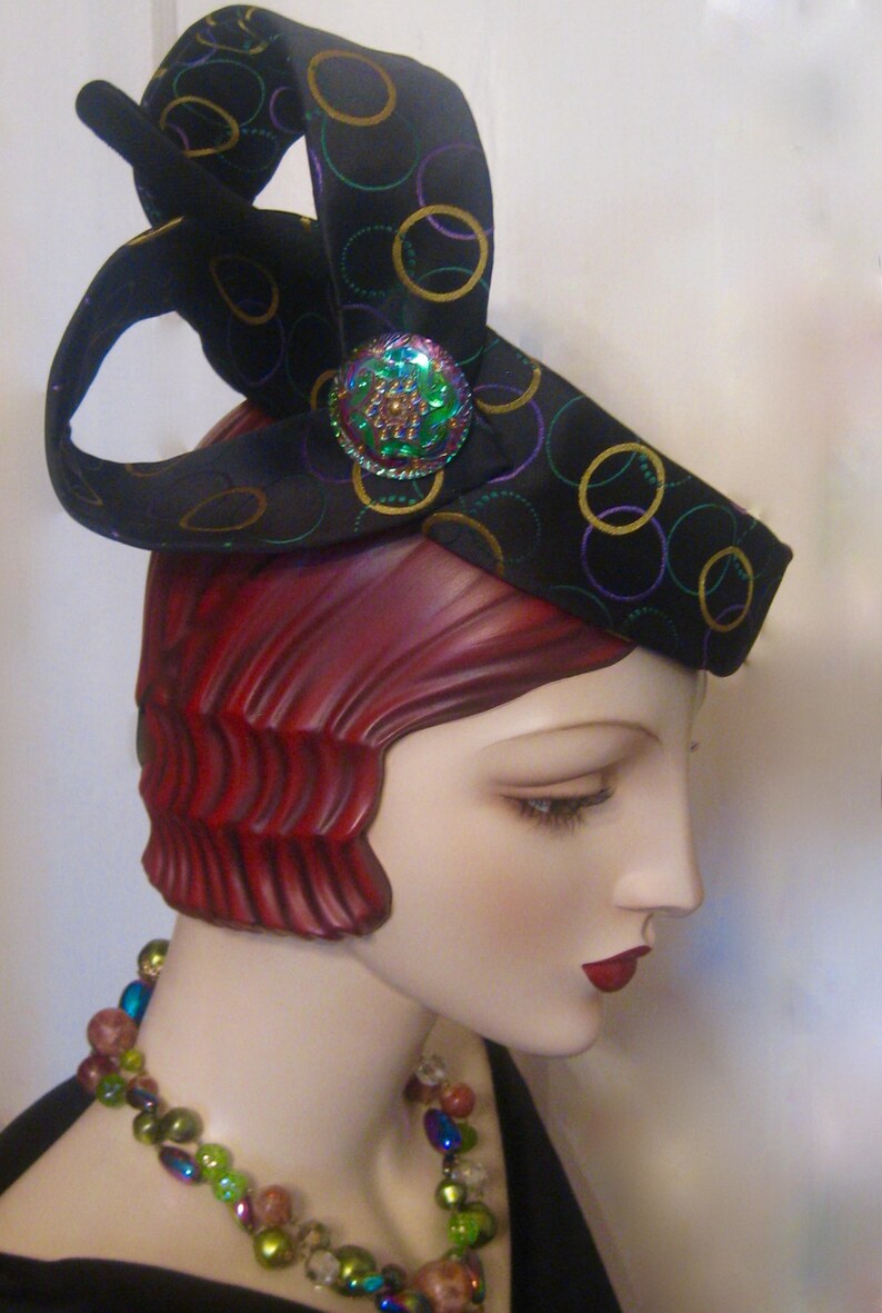 ON SALE/Sculptural Cocktail Hat with Czech GlassButton image 5