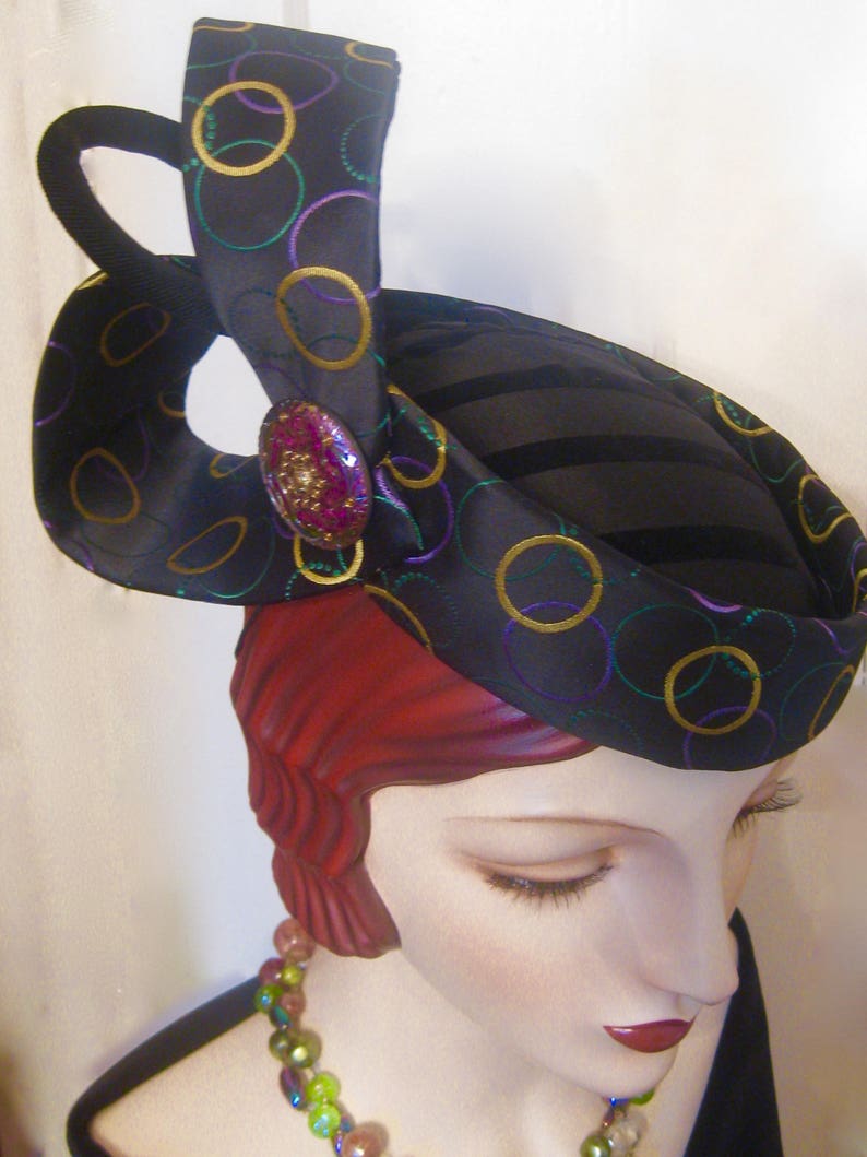ON SALE/Sculptural Cocktail Hat with Czech GlassButton image 1