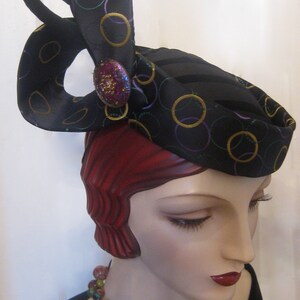 ON SALE/Sculptural Cocktail Hat with Czech GlassButton image 4