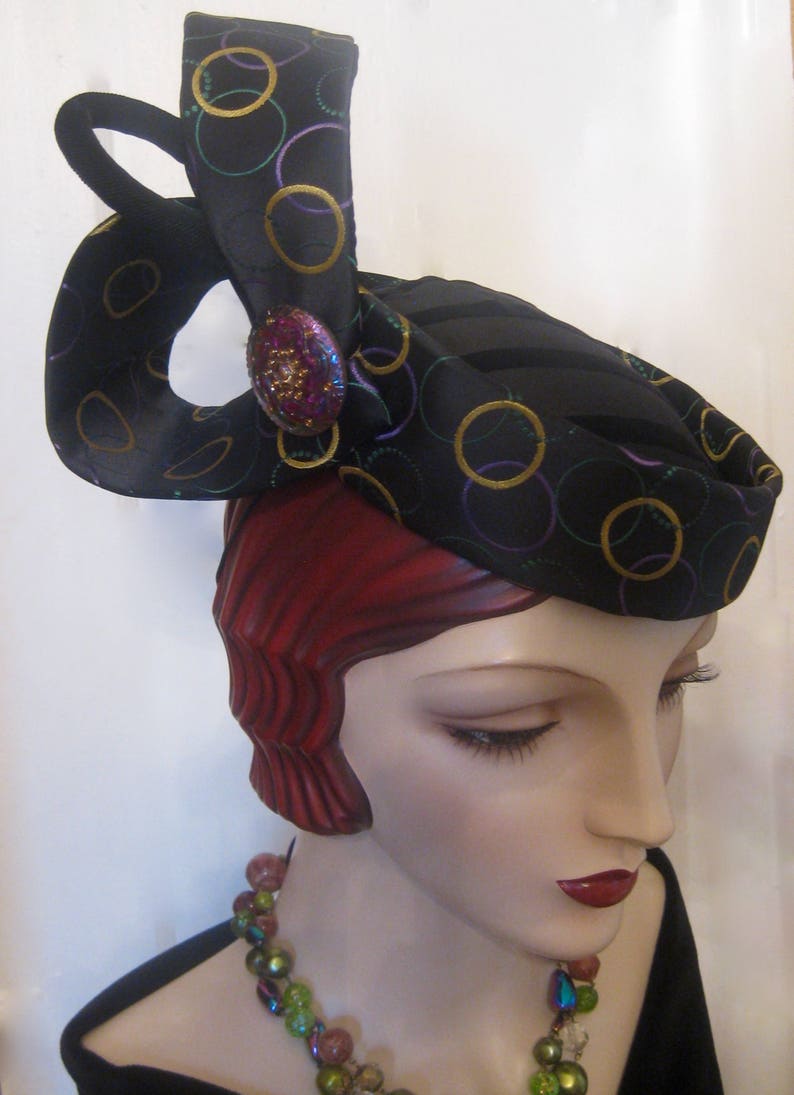 ON SALE/Sculptural Cocktail Hat with Czech GlassButton image 4