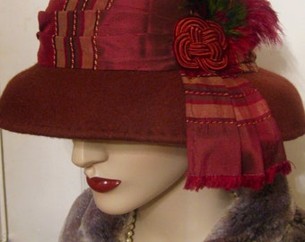 ON SALE/ Burnished Russet Cloche with Silk Sash