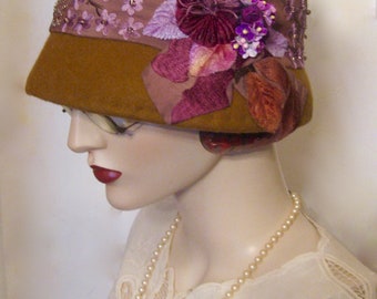 ON SALE/ Lady Rose Two-toned Cloche with Embroidery and Beadwork