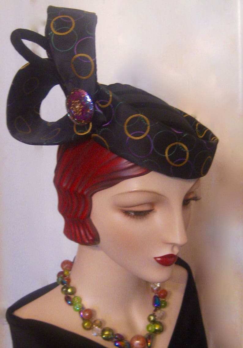 ON SALE/Sculptural Cocktail Hat with Czech GlassButton image 3