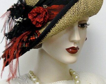 Seagrass Bicorn Bumper Hat with Tartan and Roses