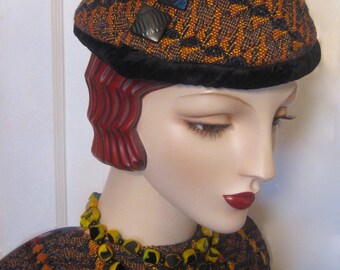 ON SALE/Geometric Textile Pillbox Hat